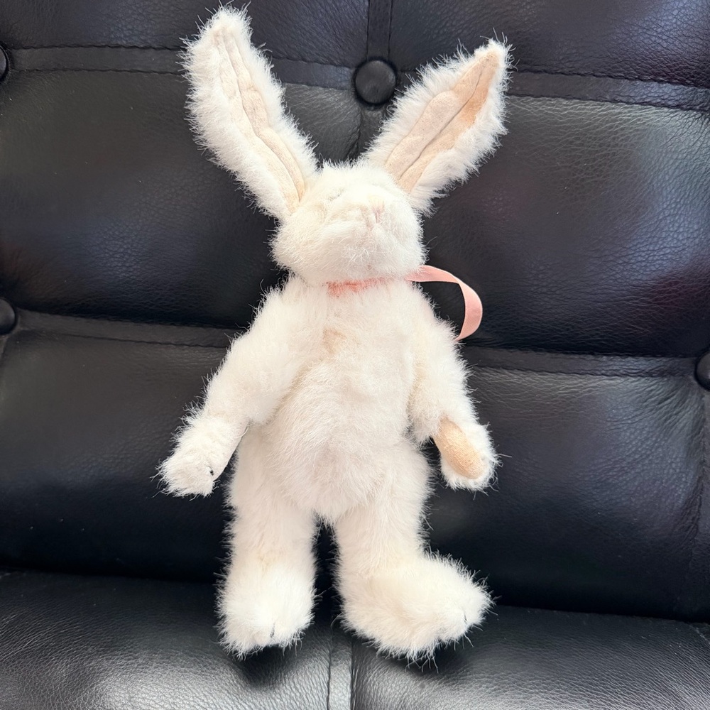 Vintage Boyds Collection Jointed Plush Bunny Rabbit Pink Ribbon 10” Stuffed Toy